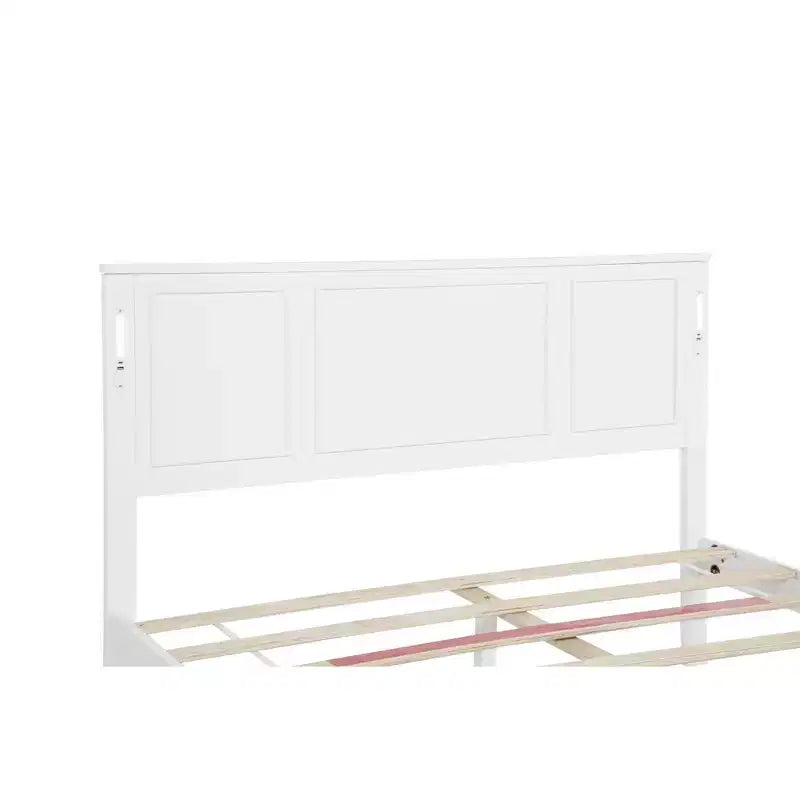 Pine Wood Bed Frame with Headboard Lights and Charging Station