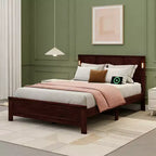Luxystar Modern Wood Frame Bed with Tall-Panel Headboard ,Footboard and Lights