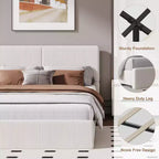 Letto imbottito in pelle sintetica con contenitore e doghe in legno