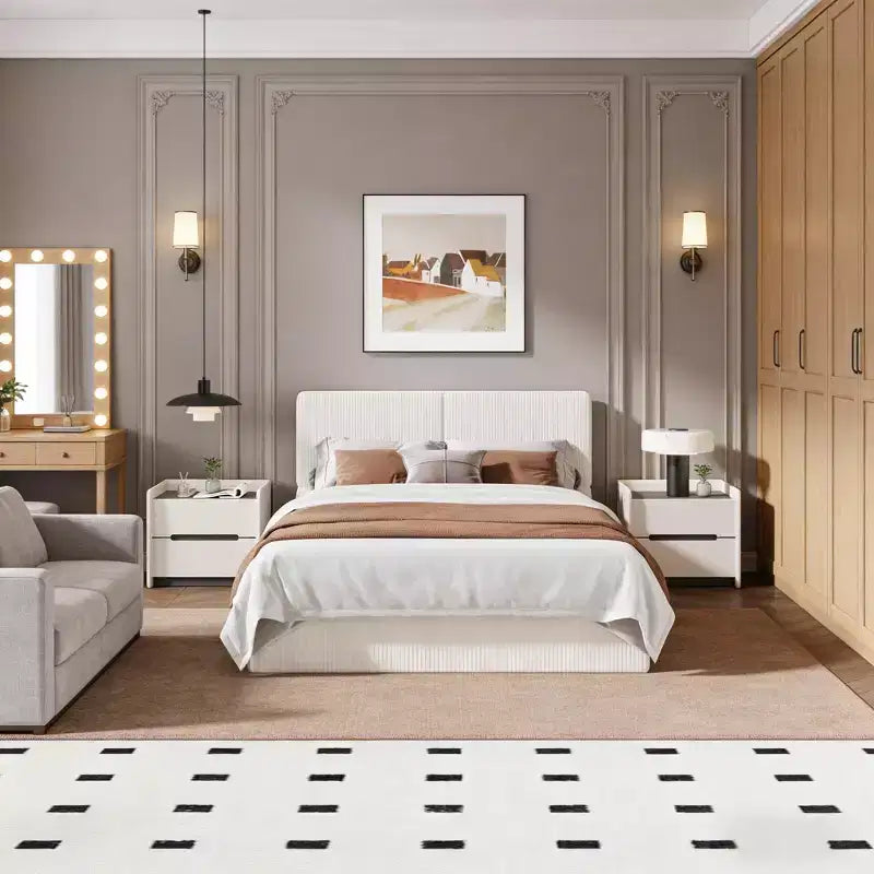 PU Leather Upholstered Platform Bed with Under-Bed Storage and Wood Slats