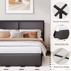 Letto imbottito in pelle sintetica con contenitore e doghe in legno