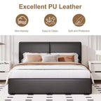 Letto imbottito in pelle sintetica con contenitore e doghe in legno
