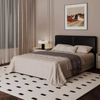 Letto imbottito in pelle sintetica con contenitore e doghe in legno