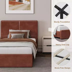 Letto imbottito in pelle sintetica con contenitore e doghe in legno