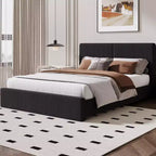 Letto imbottito in pelle sintetica con contenitore e doghe in legno