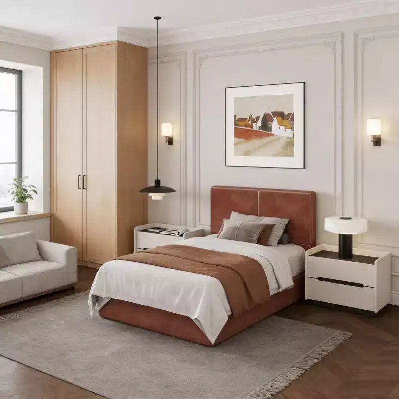PU Leather Upholstered Platform Bed with Under-Bed Storage and Wood Slats