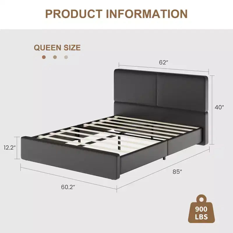 PU Leather Upholstered Platform Bed with Under-Bed Storage and Wood Slats