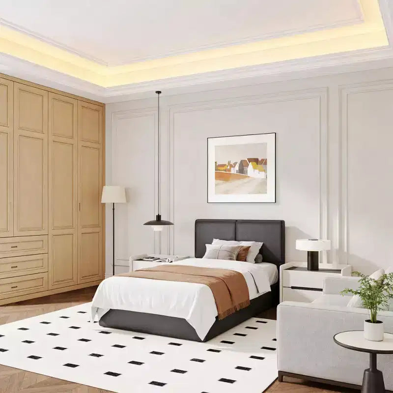 PU Leather Upholstered Platform Bed with Under-Bed Storage and Wood Slats