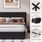 Letto imbottito in pelle sintetica con contenitore e doghe in legno