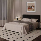 Letto imbottito in pelle sintetica con contenitore e doghe in legno