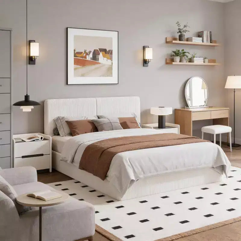 PU Leather Upholstered Platform Bed with Under-Bed Storage and Wood Slats