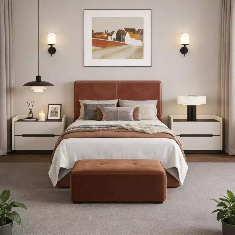 PU Leather Upholstered Platform Bed with Under-Bed Storage and Wood Slats