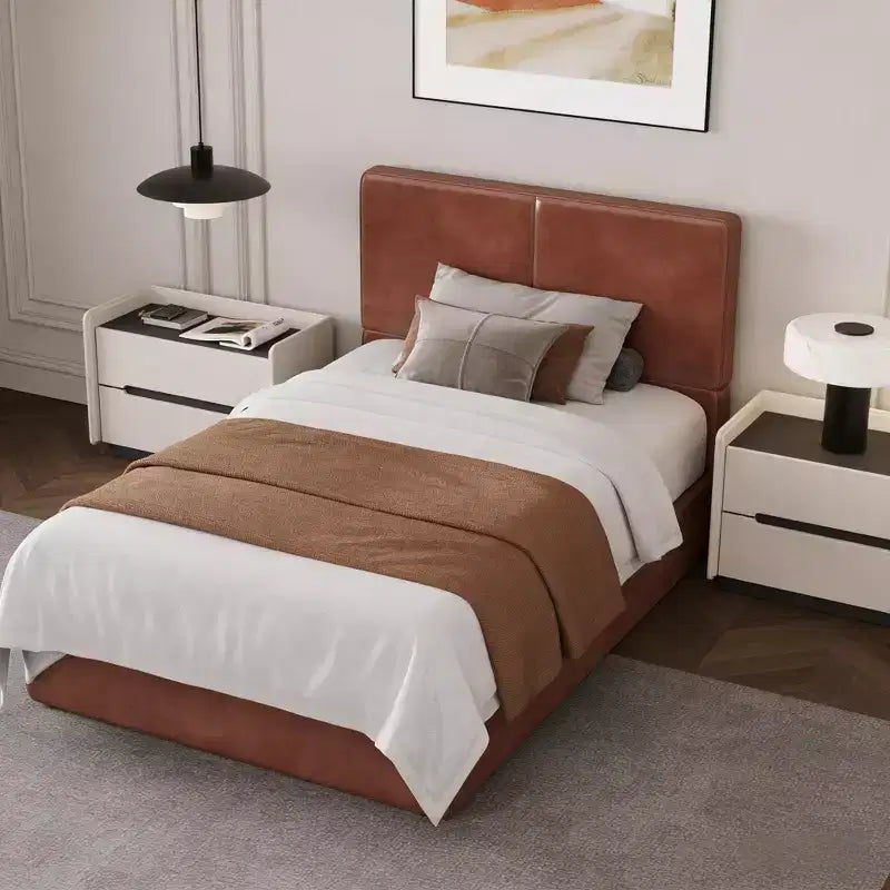 PU Leather Upholstered Platform Bed with Under-Bed Storage and Wood Slats
