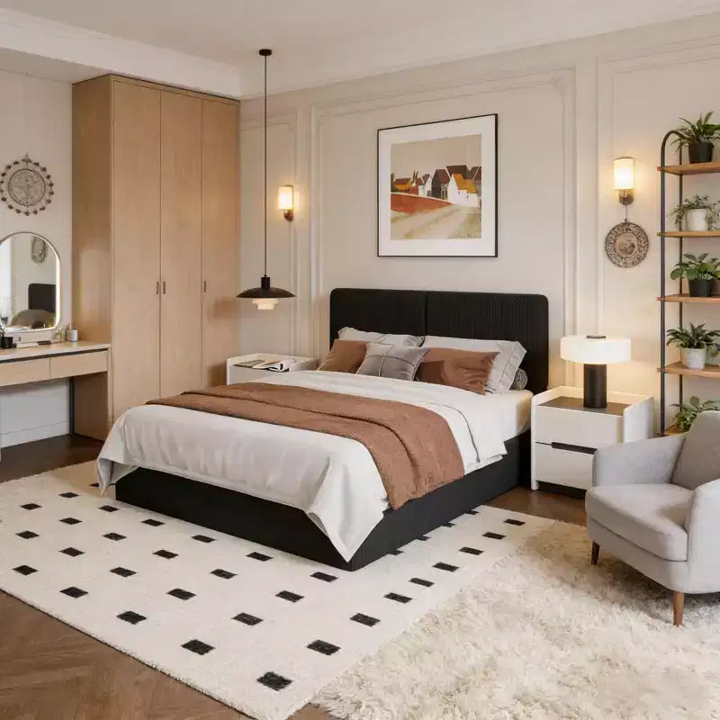PU Leather Upholstered Platform Bed with Under-Bed Storage and Wood Slats