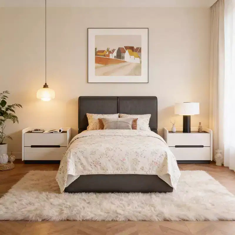 PU Leather Upholstered Platform Bed with Under-Bed Storage and Wood Slats