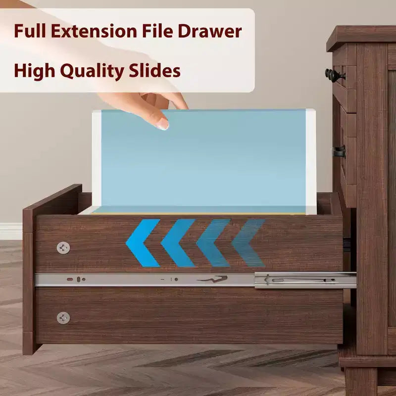 Wood Double Desk with 4 File Drawers for 2-Person Home Office