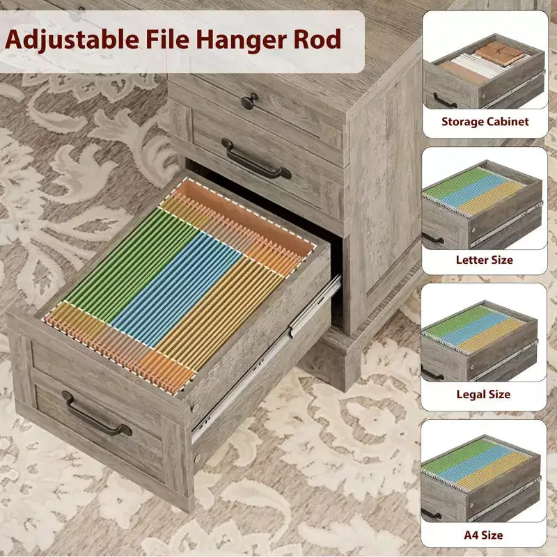 Wood Double Desk with 4 File Drawers for 2-Person Home Office