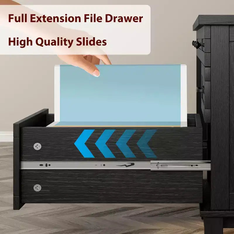 Wood Double Desk with 4 File Drawers for 2-Person Home Office