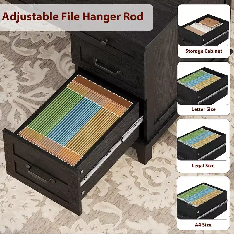Wood Double Desk with 4 File Drawers for 2-Person Home Office