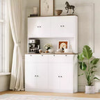 71 Tall Kitchen Pantry Storage Cabinet with Charging Station, 47 Wide Kitchen Hutch with Microwave Stand, Food Pantry Cabinet for Dining Room