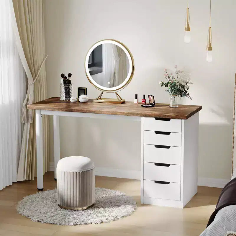 Wood Computer Desk with 5 Drawers 47''