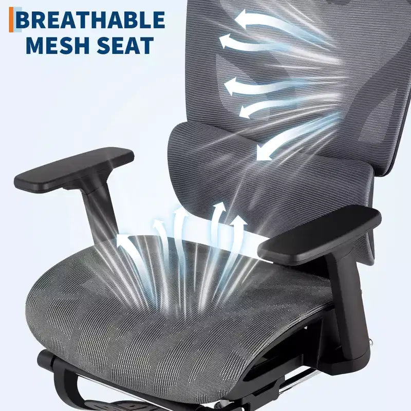Mesh Ergonomic Office Chair with 4D Armrests, Lumbar Support and Footrest