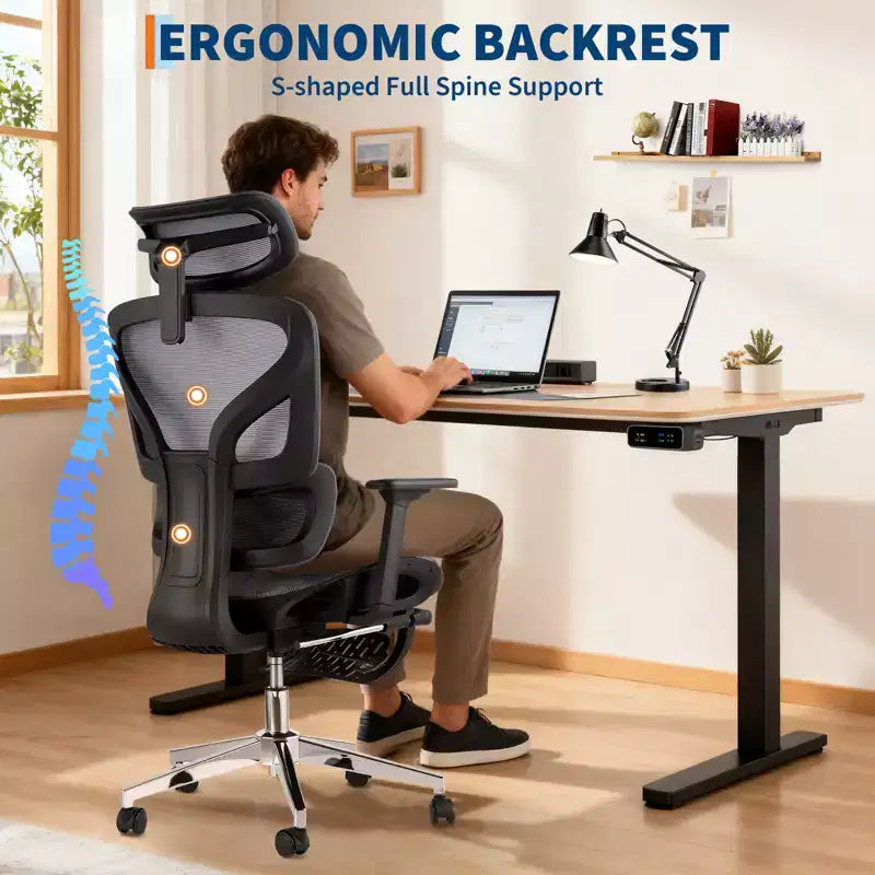Mesh Ergonomic Office Chair with 4D Armrests, Lumbar Support and Footrest