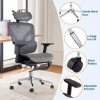 Sedia da ufficio ergonomica in rete con braccioli 4D, supporto lombare e poggiapiedi