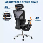 Sedia da ufficio ergonomica in rete con braccioli 4D, supporto lombare e poggiapiedi