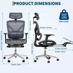 Sedia da ufficio ergonomica in rete con braccioli 4D, supporto lombare e poggiapiedi