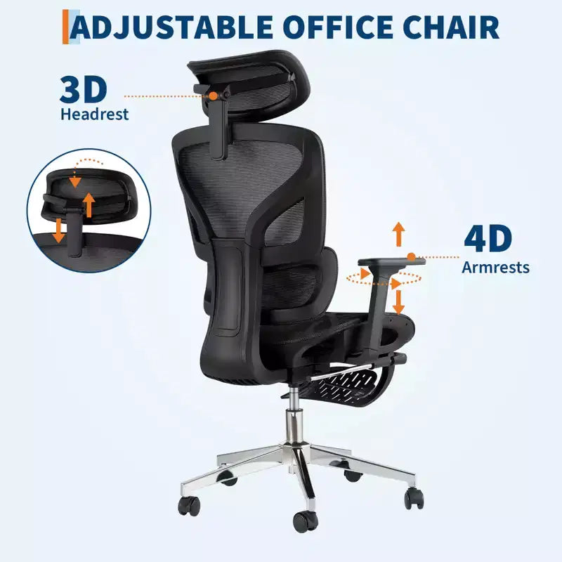Mesh Ergonomic Office Chair with 4D Armrests, Lumbar Support and Footrest