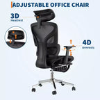 Sedia da ufficio ergonomica in rete con braccioli 4D, supporto lombare e poggiapiedi