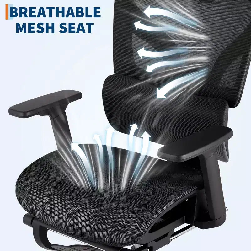 Mesh Ergonomic Office Chair with 4D Armrests, Lumbar Support and Footrest