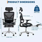 Sedia da ufficio ergonomica in rete con braccioli 4D, supporto lombare e poggiapiedi
