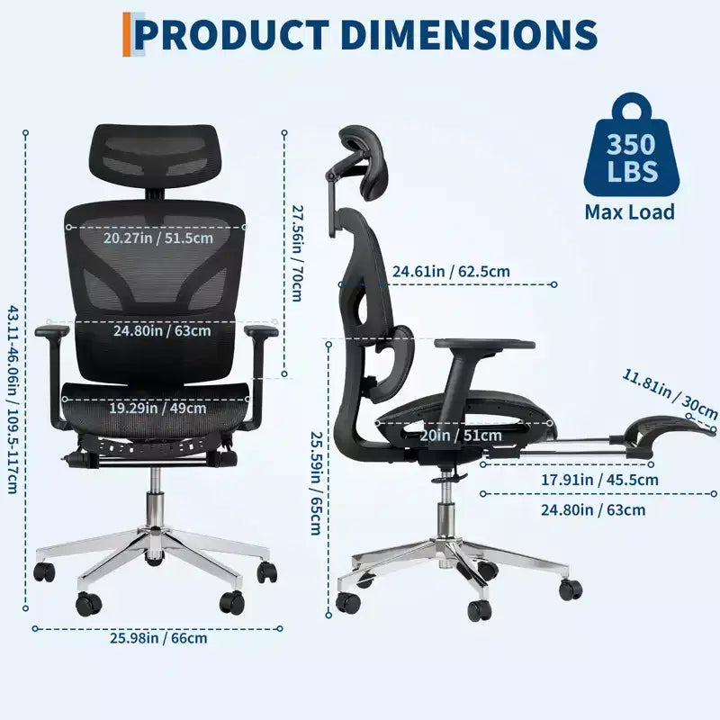Mesh Ergonomic Office Chair with 4D Armrests, Lumbar Support and Footrest