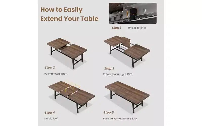 Metal Frame MDF Extendable Dining Table 63''-83''x30''