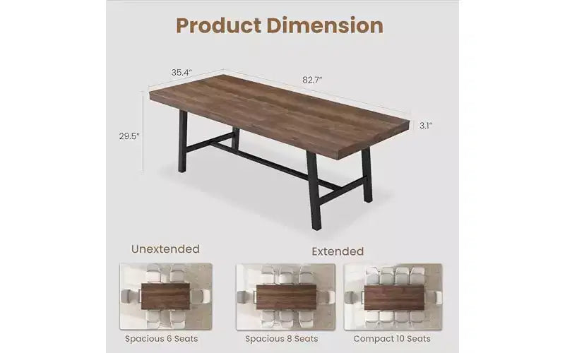 Metal Frame MDF Extendable Dining Table 63''-83''x30''