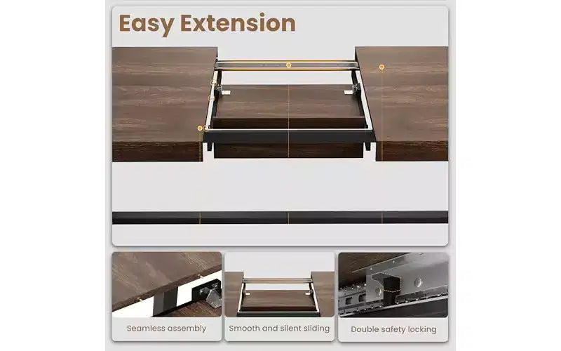 Metal Frame MDF Extendable Dining Table 63''-83''x30''