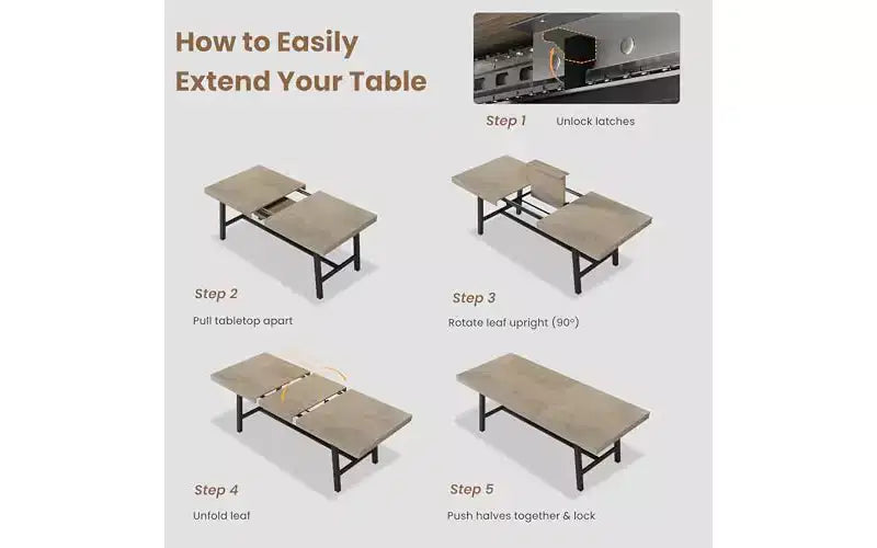Metal Frame MDF Extendable Dining Table 63''-83''x30''