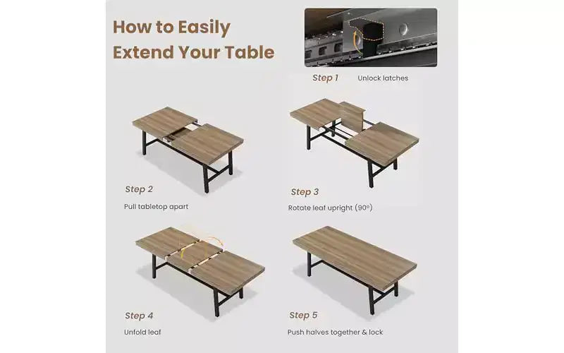 Metal Frame MDF Extendable Dining Table 63''-83''x30''