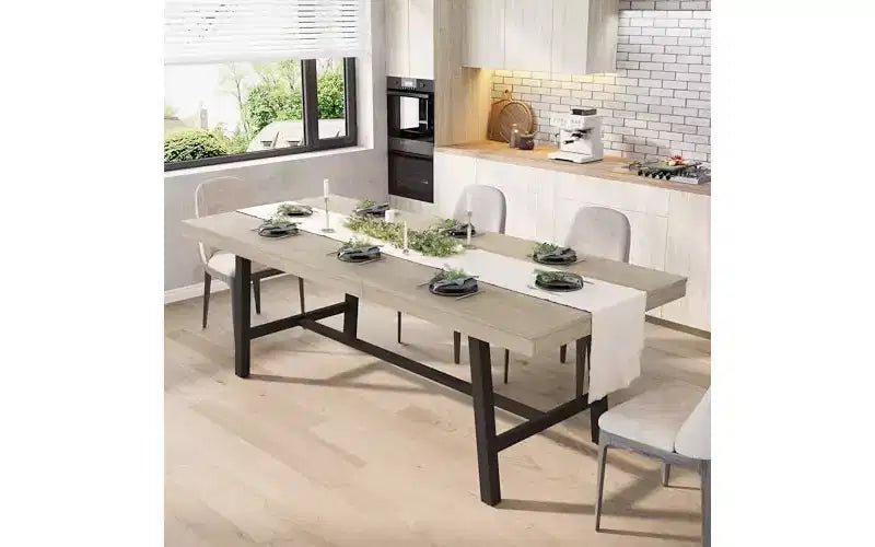 Metal Frame MDF Extendable Dining Table 63''-83''x30''