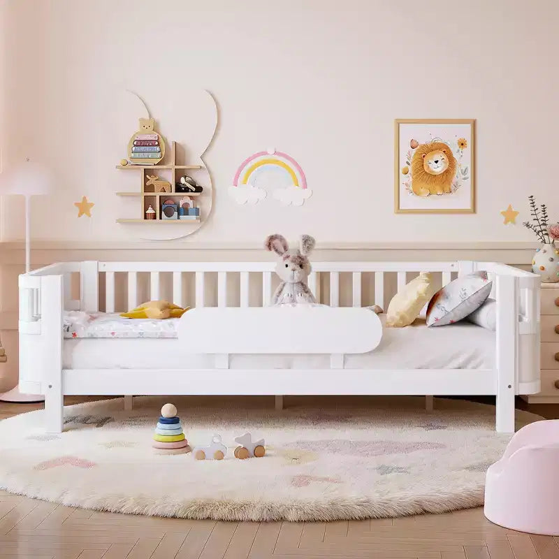 MDF Pine Plywood Kids Platform Bed with Detachable Guardrails 78.7''x41.5''x24''