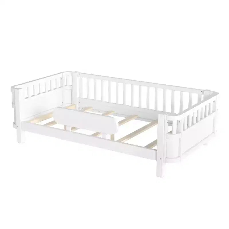 MDF Pine Plywood Kids Platform Bed with Detachable Guardrails 78.7''x41.5''x24''