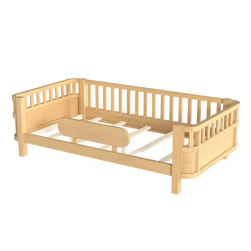 MDF Pine Plywood Kids Platform Bed with Detachable Guardrails 78.7''x41.5''x24''