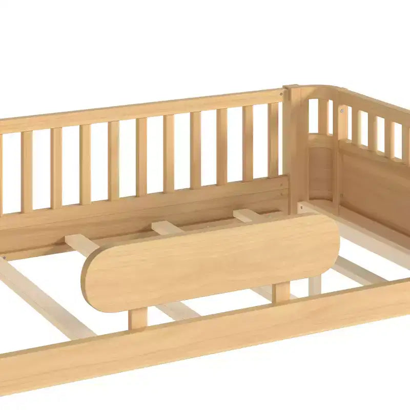 MDF Pine Plywood Kids Platform Bed with Detachable Guardrails 78.7''x41.5''x24''