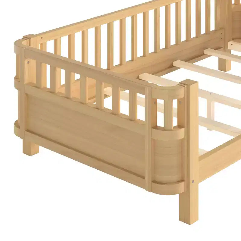 MDF Pine Plywood Kids Platform Bed with Detachable Guardrails 78.7''x41.5''x24''