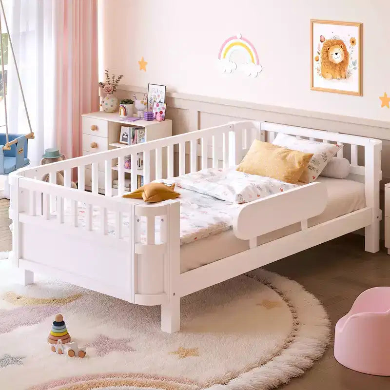 MDF Pine Plywood Kids Platform Bed with Detachable Guardrails 78.7''x41.5''x24''