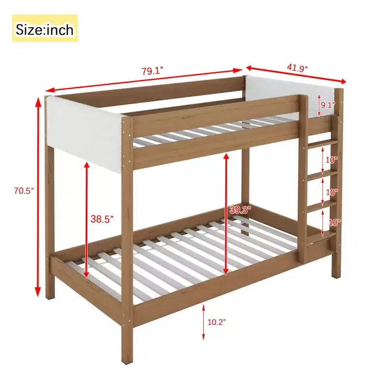 Rubberwood Twin Over Twin Bunk Bed 79''x42''x65''