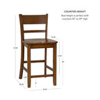 Sgabello da bar in legno di gomma con schienale a doghe, altezza bancone, 61 cm