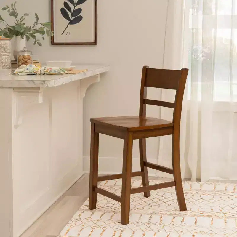 Rubberwood Counter Height Barstool with Slat Back 24''